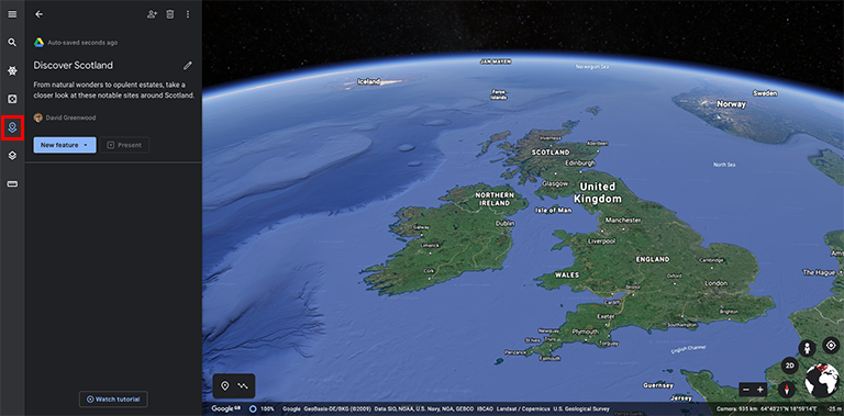 Google Earth create new Project