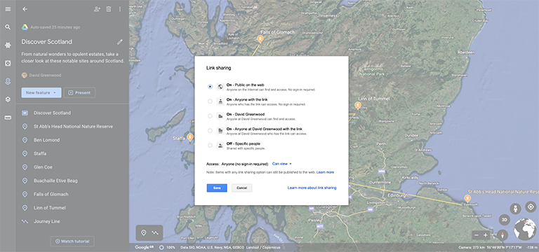Google Earth Project Sharing Settings