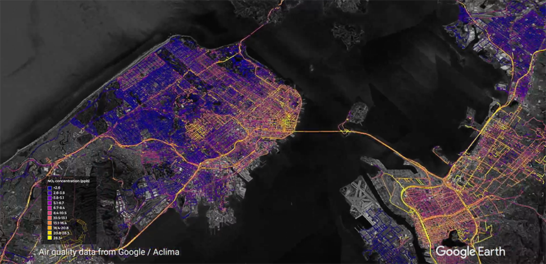 Google Street View Aclima air quality map