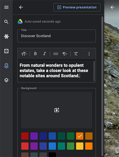 Google Earth Project add fullscreen slide