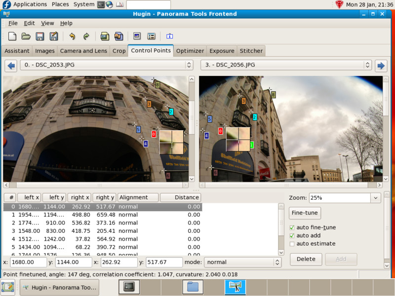 Hugin Screenshot Control Points Comparison