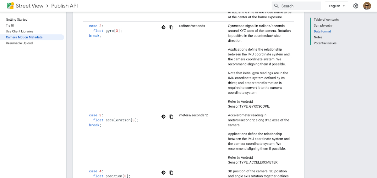 Camera Motion Metadata Spec IMU