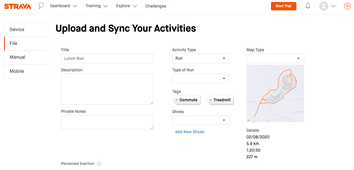 Strava web gpx set activity