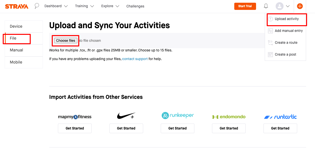 Strava web gpx file upload