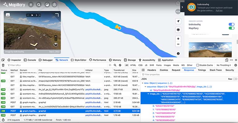 Mapillary API Chrome Dev tools